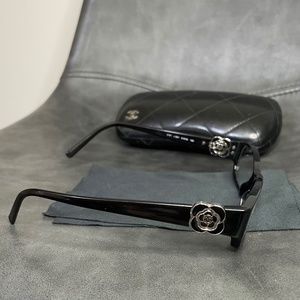 Black Chanel Glasses Camellia Flowers & CC Logo